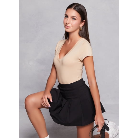 Women's Solid V Neck Short Sleeve Tee