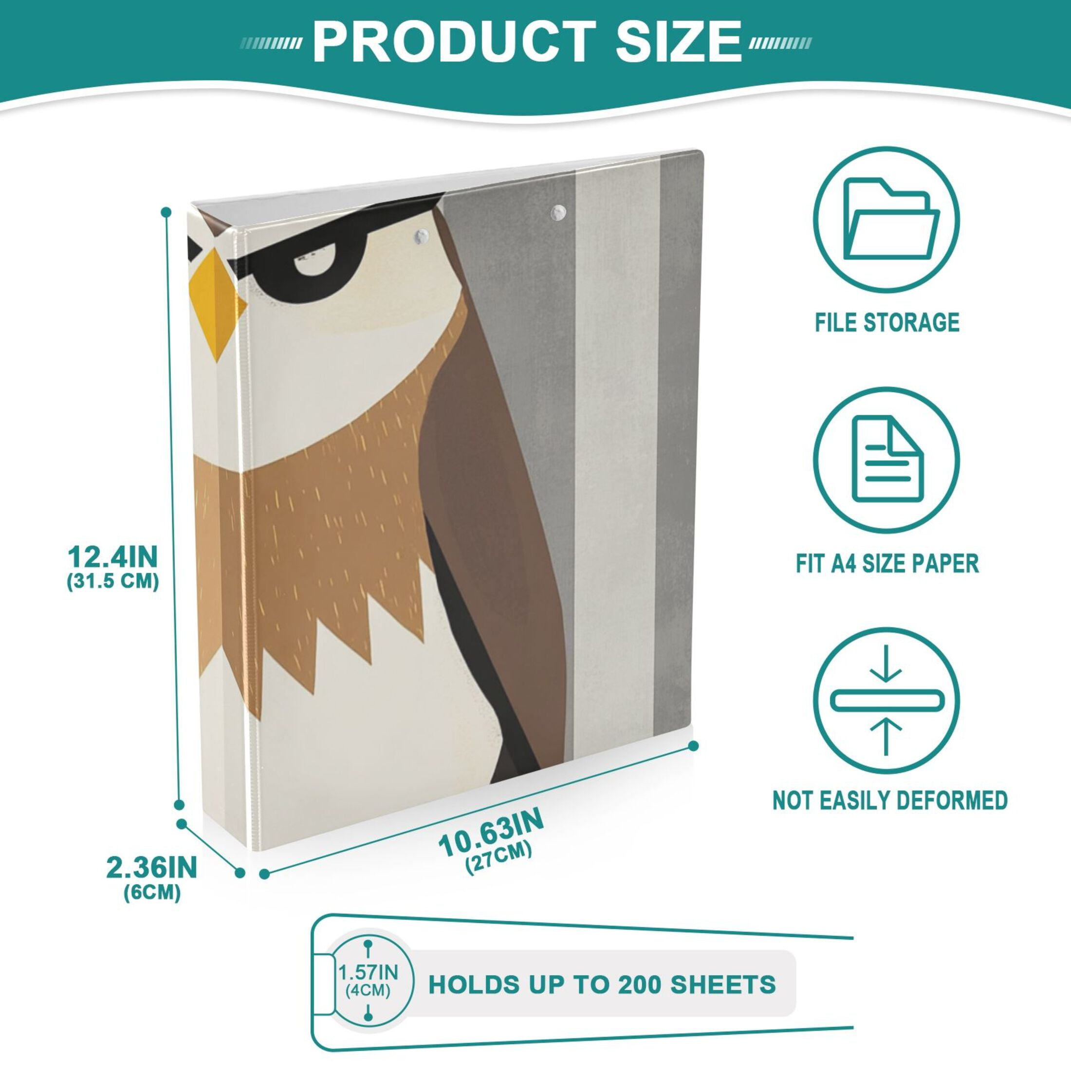 Cartoon Bird in Stripe 3 Ring Binders 1.5 inch Hardcover File Folders with Interior Pockets A4 Size Organizer for School Office Hospital