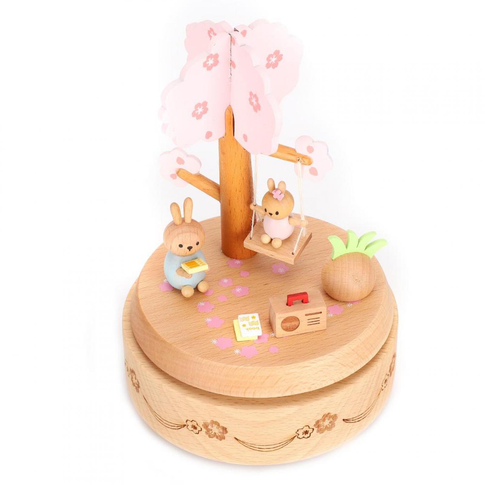 Tebru Music Box,Wooden Music Box,Music Box Wooden Type Printed Rabbit
