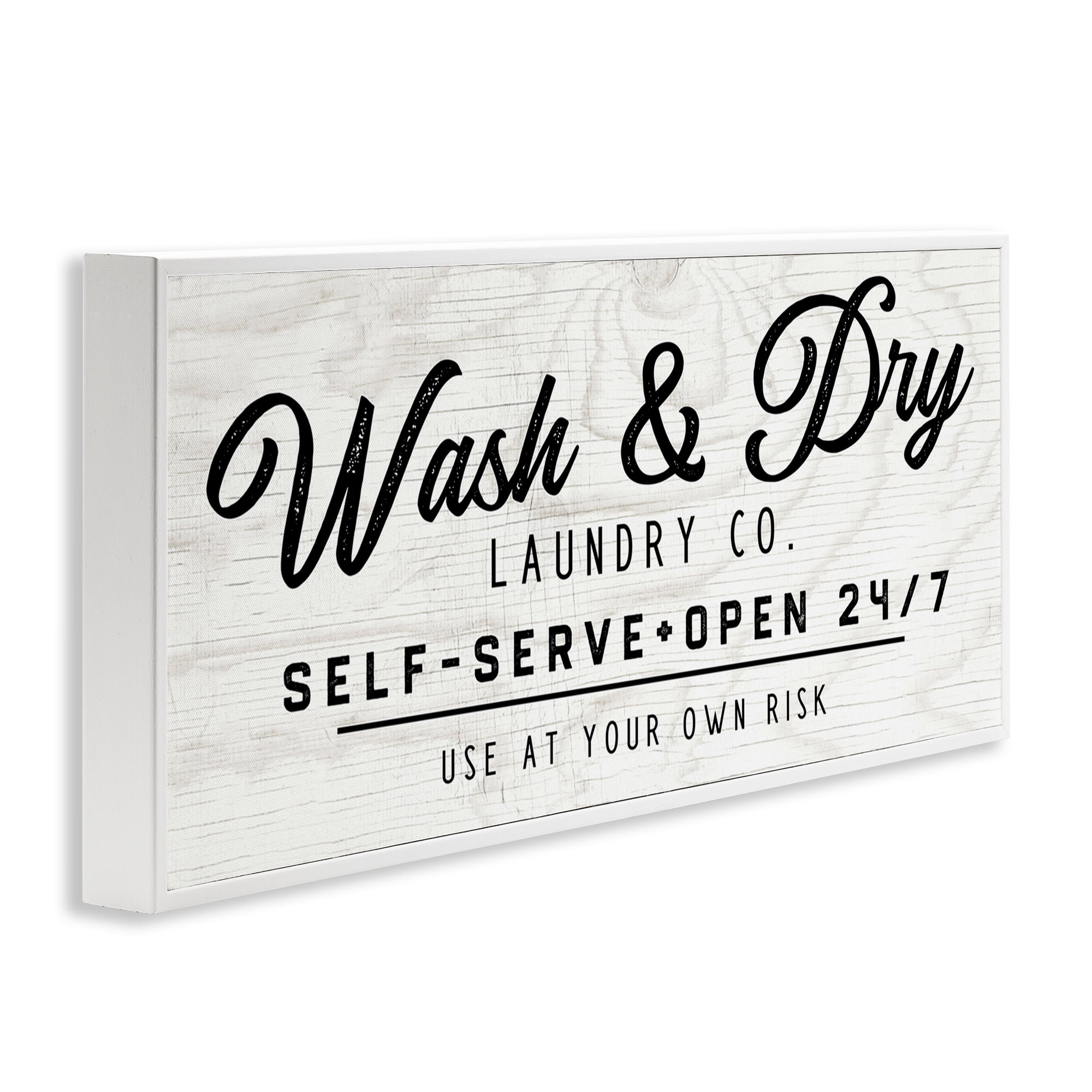 Stupell Industries Self Service Laundry Typography Painting White Framed Art Print Wall Art, 30 x 13