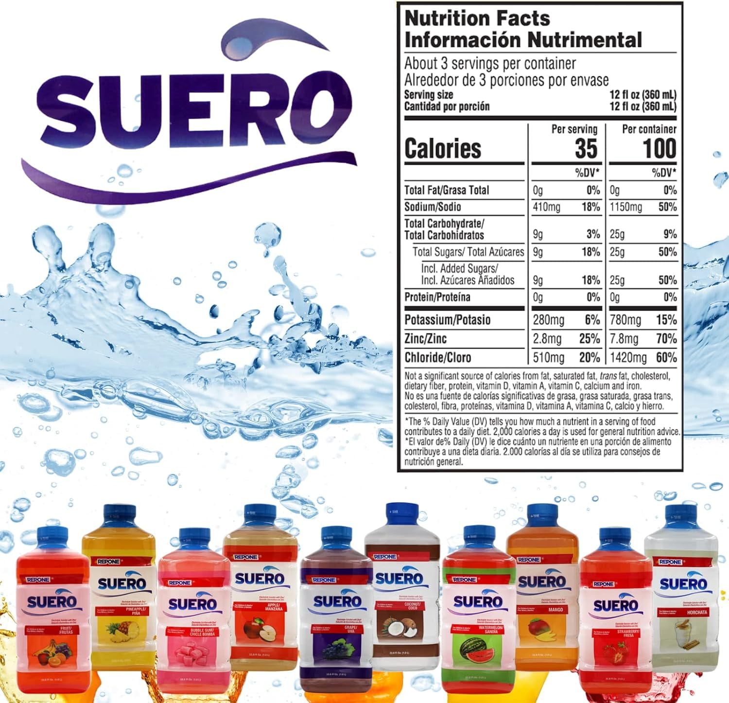 (2 pack) Suero Repone Fruit Flavored Electrolyte Drink, 1 Liter