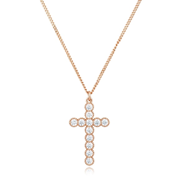 Ivy & Bauble CZ Cross Pendant Necklace for Women in Rose Gold Plating, 16” 2” Extender