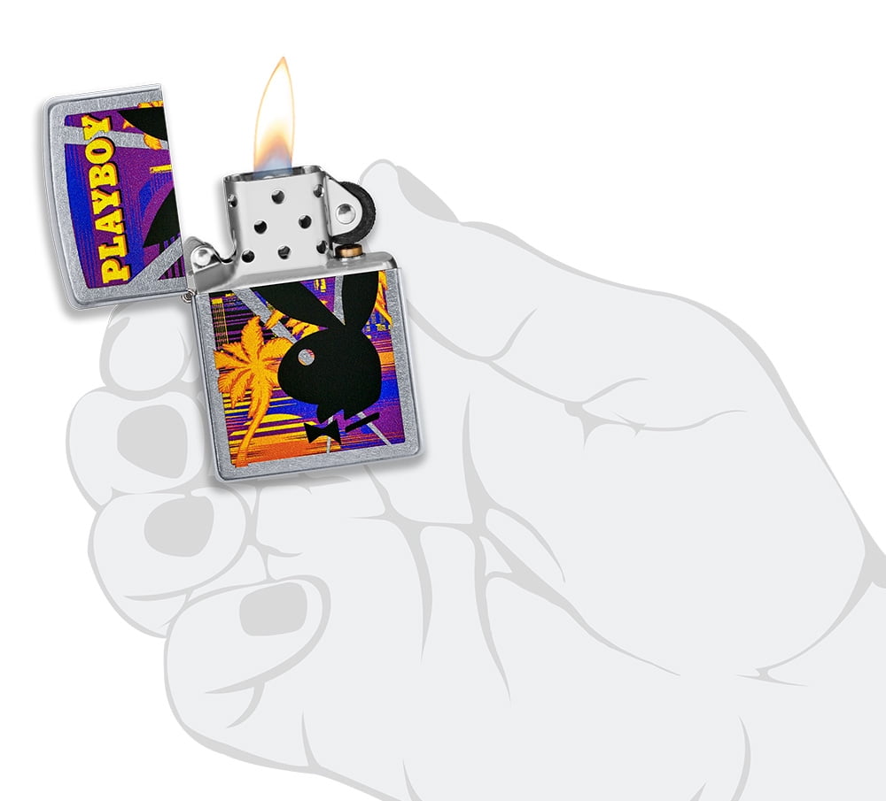 Zippo Playboy Rabbit Head Palm Tree Design Street Chrome Pocket Lighter