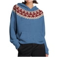thumbnail image 4 of Uootdi Boho Tops for Women Gift Long Sleeve Tops for Women Vintage Floral Print Knit Sweaters Oversized Contrast Stitching Color, 4 of 6