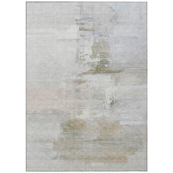 HomeRoots 630080 10 x 14 ft. Linen & Gray Abstract Washable Transitional Indoor & Outdoor Rectangle Area Rug