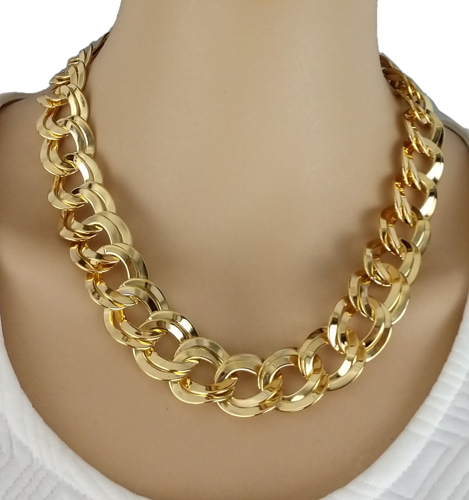 Ky & Co USA Chunky Thick Gold Tone Double Curb Chain Necklace Womens Jewelry 18"