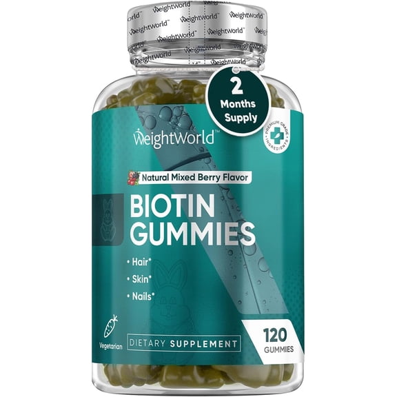 WeightWorld Biotin Hair Skin and Nails Gummies- 120 Count - Biotin Gummies 5000mcg with 13 Essential Micronutrients - Biotin for Hair Growth Women & Men - Vegetarian - Non-GMO (2-Month Supply)