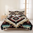 thumbnail image 3 of King Quilt Set 96''x106'', Boho Brown Teal Red Lightweight Bedspread Coverlet Set with 2 Pillow Shams, Southwestern Geometric Art Vintage Breathable All Season Quilt Bedding for Bedroom/Guest Room, 3 of 9