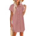 thumbnail image 1 of Vestido Zeagoo rosa de algodón y lino de verano, manga corta, cuello en V, 1 of 6
