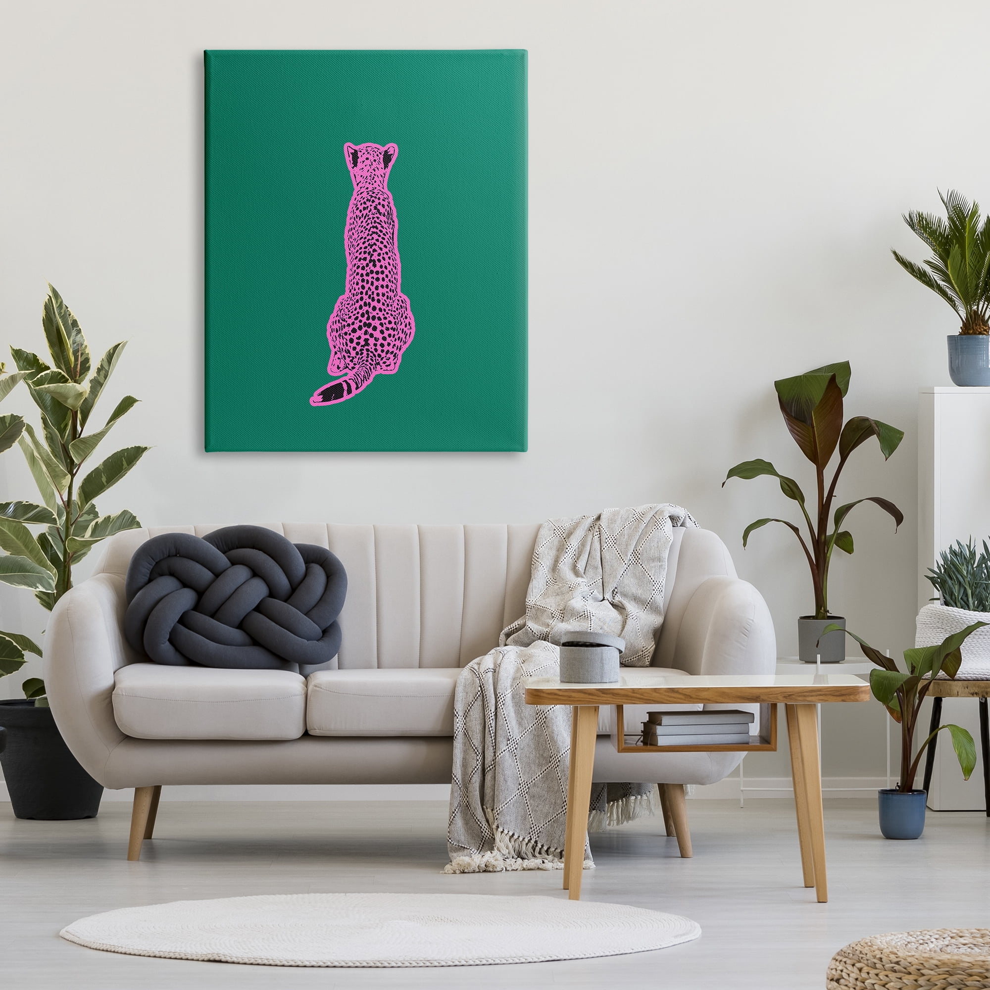 Stupell Industries Pink Cheetah on Green Animals & Insects Painting Gallery Wrapped Canvas Art Print Wall Art, 36 x 48