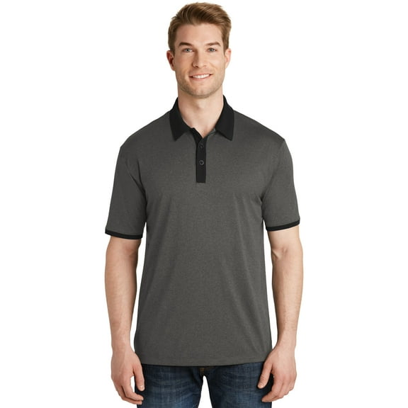 Sport Tek Adult Male Men Heather Short Sleeves Polo GH/Black Medium