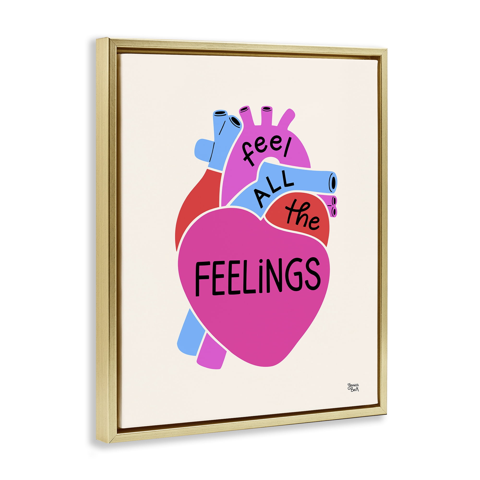 Stupell Industries Feel All The Feelings Text & Numbers Painting Gold Floater Framed Canvas Art Print Wall Art, 17 x 21