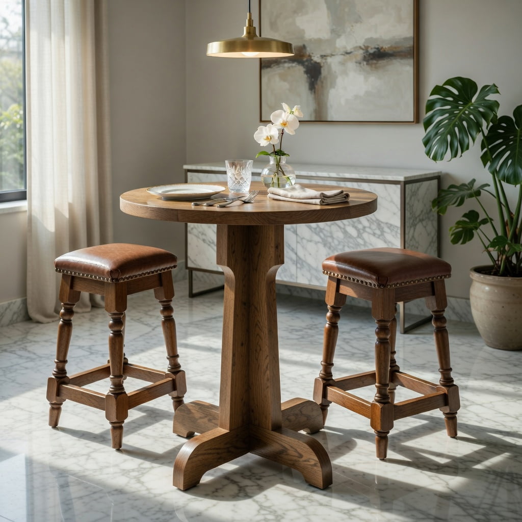 Hommoo 23.6 Inch Round Dining Table for 2, Modern Compact Wood Top Pedestal Table for Small Spaces, Apartments, Cafes & Home Kitchens, Walnut
