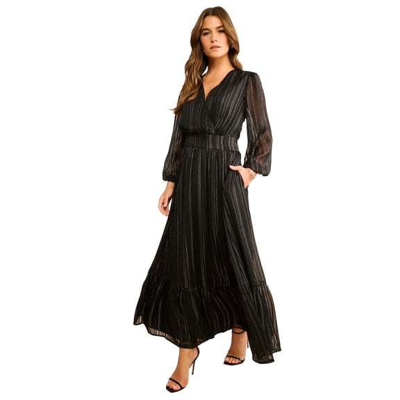 Roaman's Women's Plus Size Lurex Tiered Maxi Dress