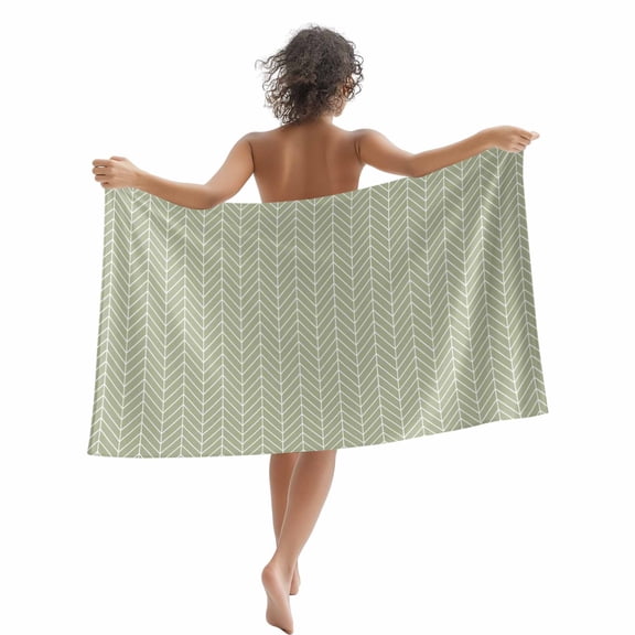 Beach Towel Sage Green Chevron Stripes Bath Pool Towels Modern Geometric Texture Absorbent Beach Towel Soft Large Quick Dry Lightweight Travel Sports Yoga Gym Swim Towels for Adult 35x70 Inch