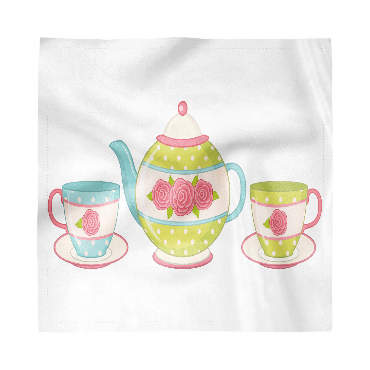 Tea Napkins Set of 4, Classic Porcelain Teapots with Floral Ornamental