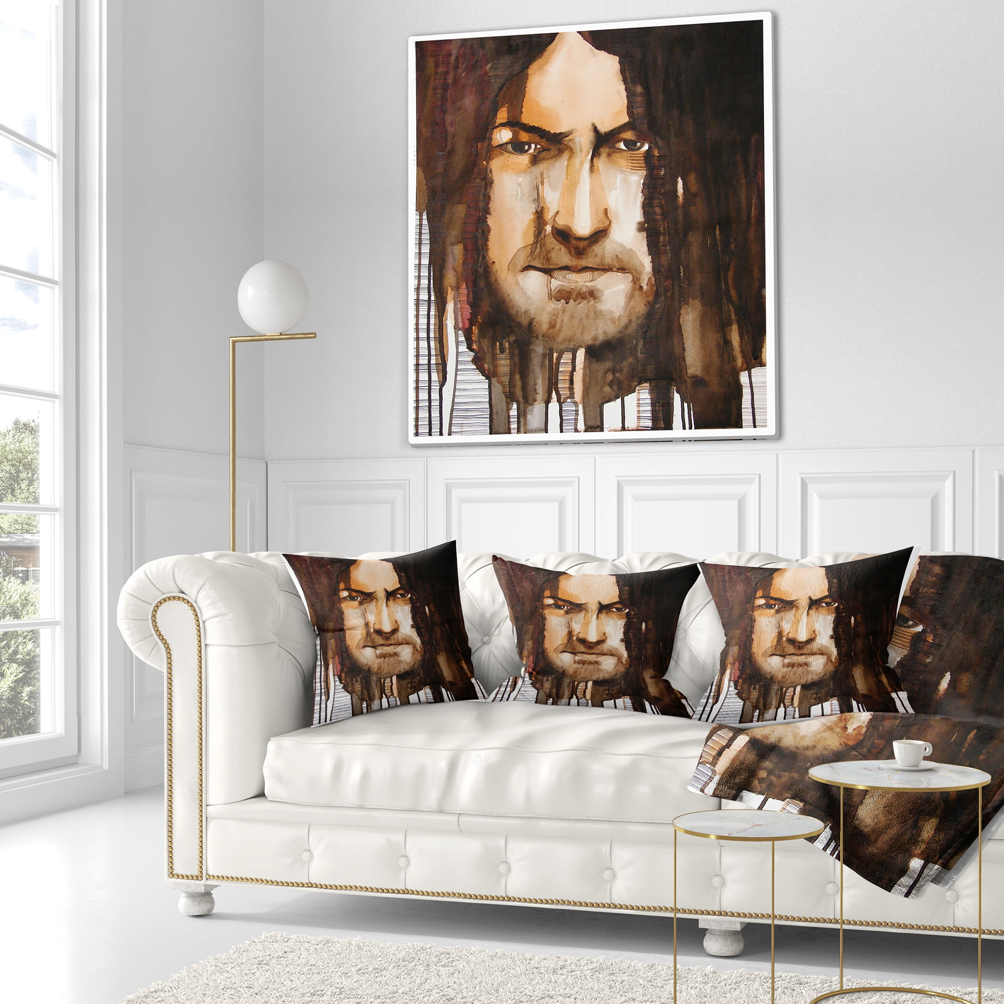 Designart Illustrated Handsome Guy - Abstract Portrait Throw Pillow - 18x18