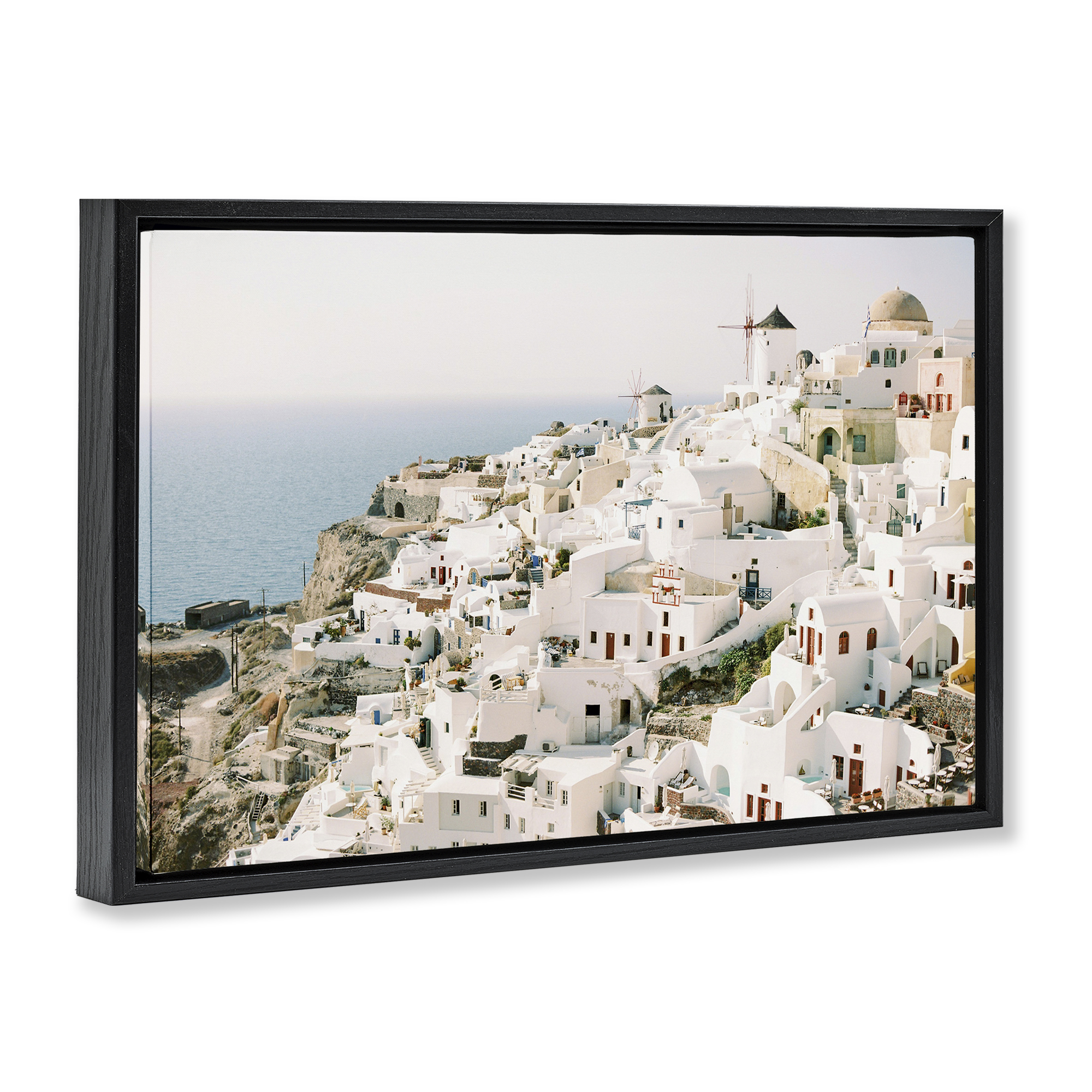 Stupell Industries European Seaside City Town & City Photography Black Floater Framed Canvas Art Print Wall Art, 31 x 21