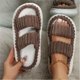 thumbnail image 5 of Women's Double Straps Plush Slippers, Solid Color Open Toe Non Slip Comfy Slides Shoes, Fashion Indoor Platform Slippers, 5 of 5