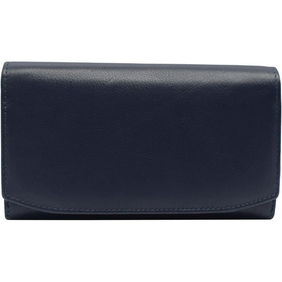 Womens Large Capacity Genuine Leather RFID Blocking Cellphone Clutch Wallet Accordion Card Holder Organizer Purse Blue