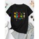 thumbnail image 3 of Women's Colorful Cat and Star Print T-Shirt - Casual Round Neck Short Sleeve, Lightweight Polyester Blend, Comfortable Summer Top, Cat Shirt, 3 of 8