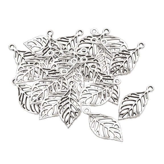 50Pcs Leaves Charms Hollow Leaf Pendents Alloy Leaf Connector DIY Handicraft Decoration Exquisite Vintage for Earring Hook Jewelry Making Argent