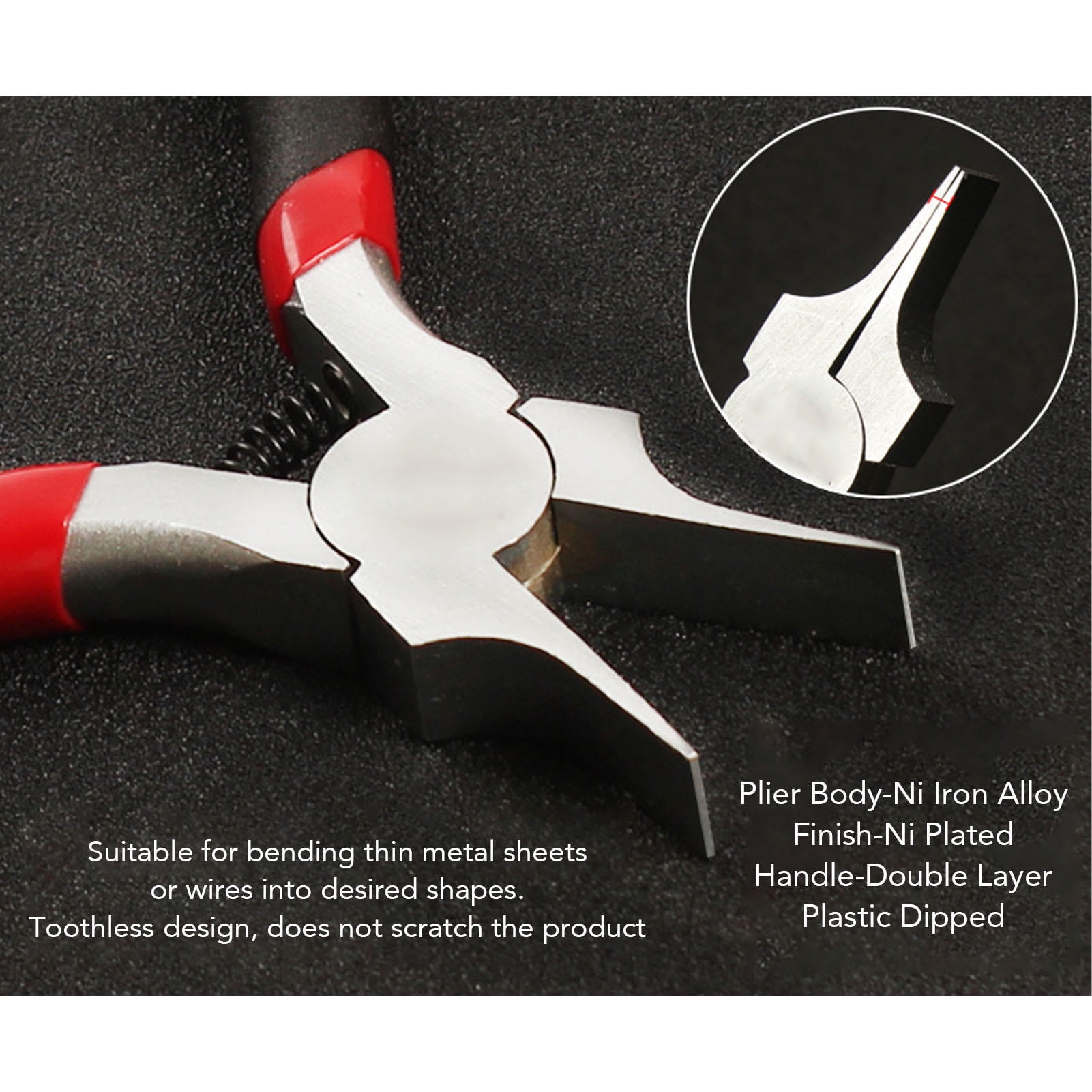 Yajisi 5‑Inch Wide Flat‑Nose Pliers – Thin Ni‑Iron Alloy, Ergonomic PVC Handles, Slick Jaws for Jewelry & Wire Bending