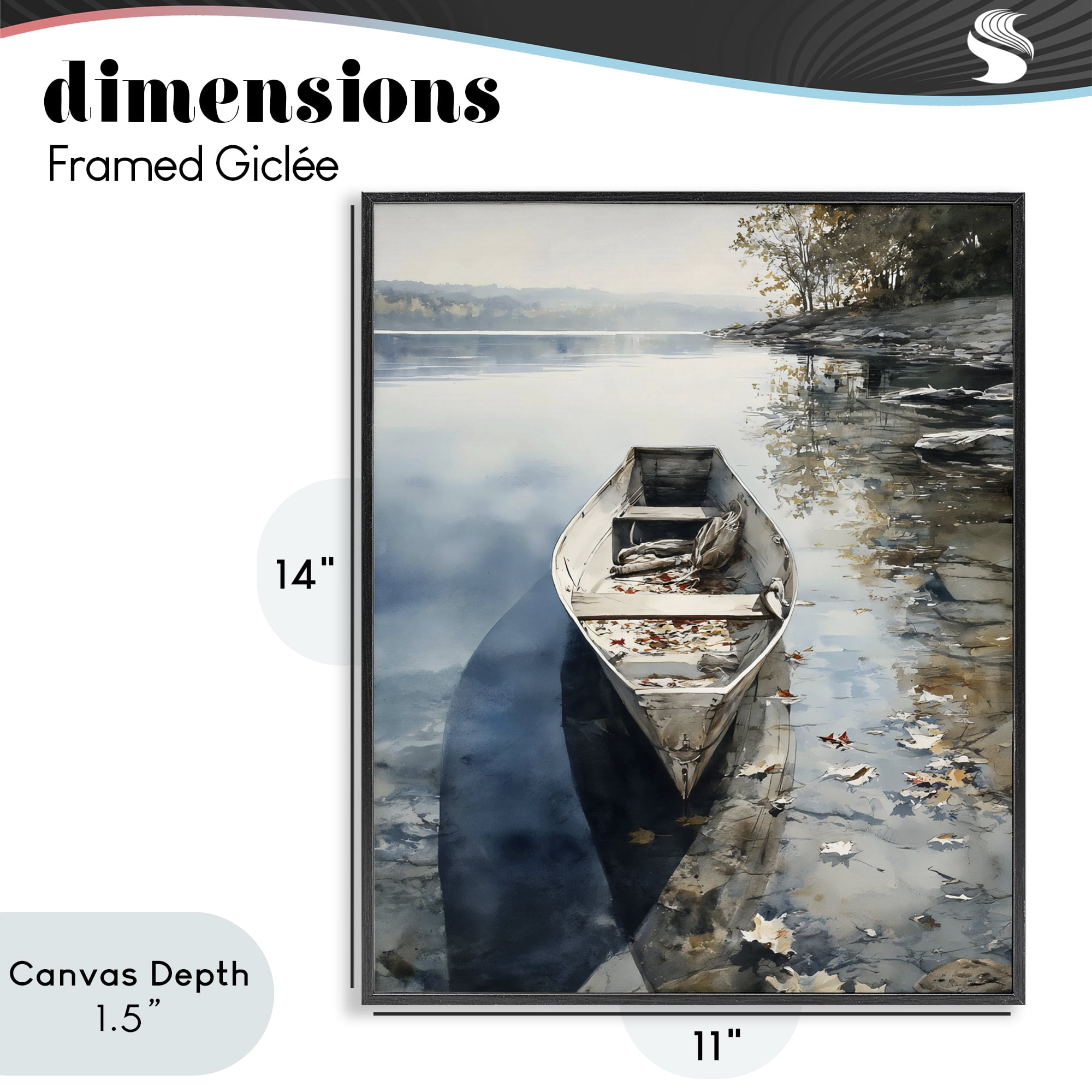 Stupell Industries Boat In The Fall Reflection Black Framed Giclee Art, design by Franklyn Gregory