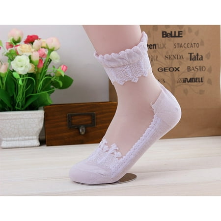 

sebulube ted hose compression stockings Ultrathin Transparent Beautiful Crystal Lace Elastic Short Socks Socks