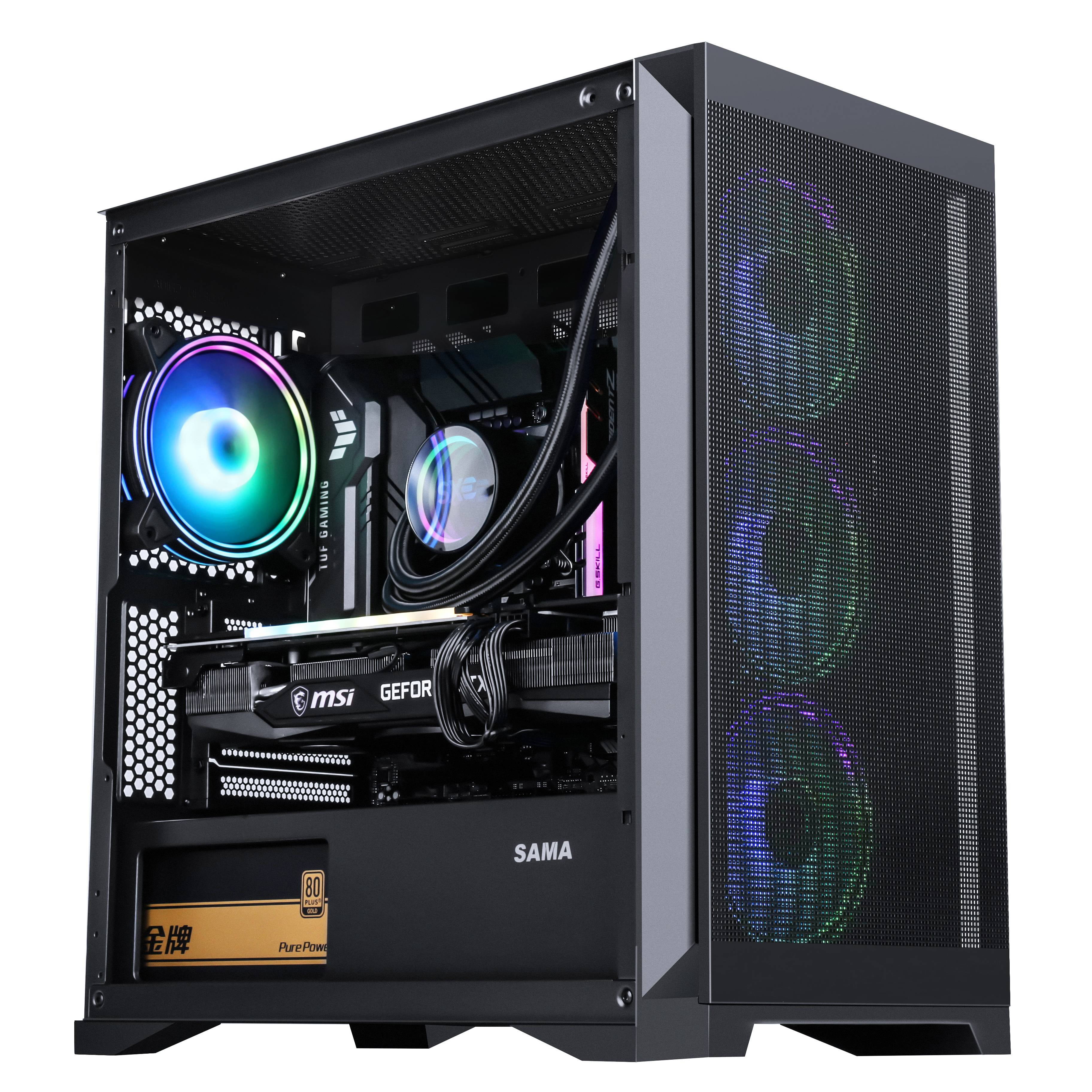 SAMA MATX/ITX Computer Case Tempered Glass Panel with 4 x ARGB Fans