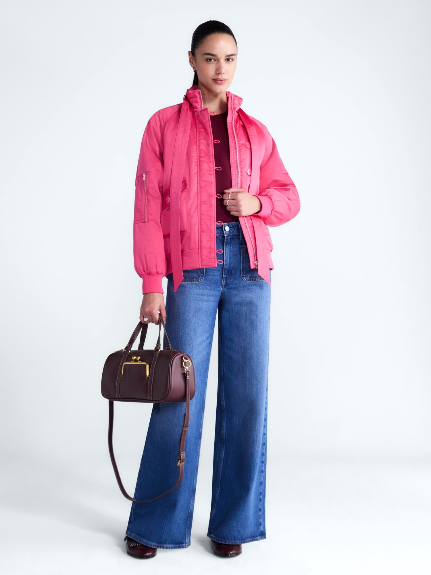Free Assembly Women's Bow Tie Bomber Jacket, Sizes XS-XXL