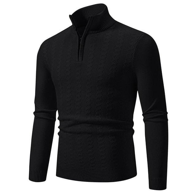 Rbaofujie Chandail à Col Ras du Cou pour Hommes Hiver Décontracté Mode Couleur Unie Fermeture Éclair Design Chandail à Manches Longues Col Chandail Noir Chandails à Capuchon pour Garçons