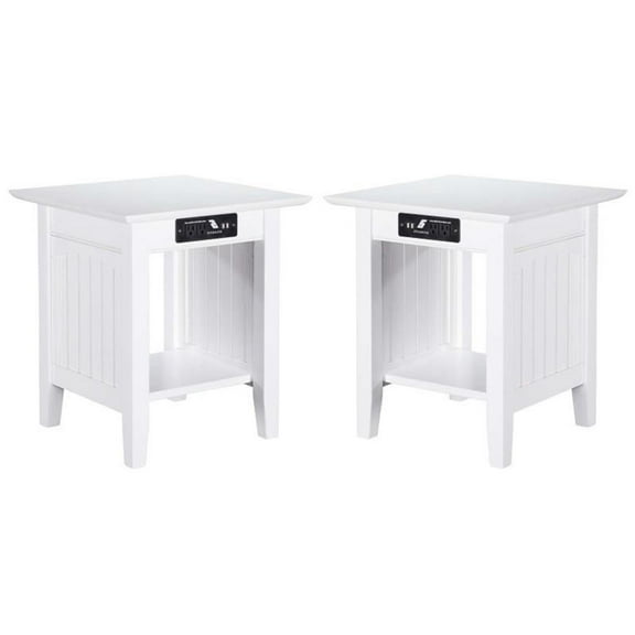Home Square Solid Hardwood End Table in White Finish - Set of 2