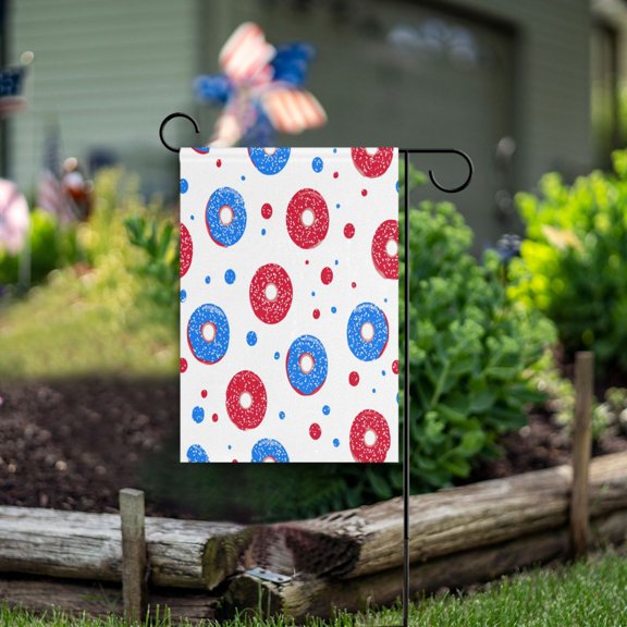 Double Sided Garden Flags 12x18 Inch Fade Resistant Fun Red Blue Donut Print Yard Flags for Outdoor Patio Porch Lawn Home Decor