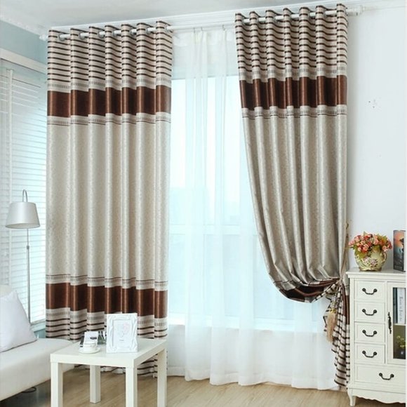 Jossiomi Rideaux à 8 Panneaux en Jacquard Gaufré Brun de Style Européen à Largeur Grand Incluant des Voilages Assortis