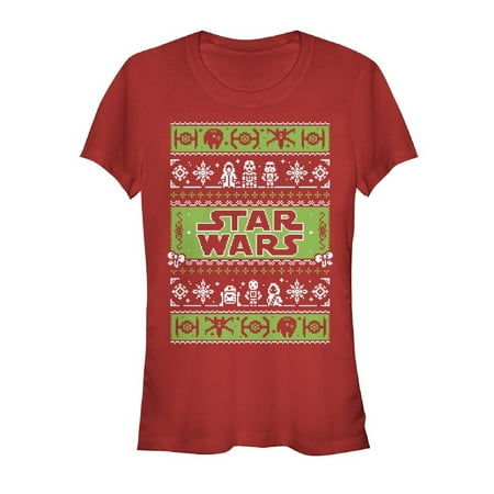 Come And See Christmas Song Star Wars Juniors' Ugly Christmas Sweater Come to the Merry Side T-Shirt ()