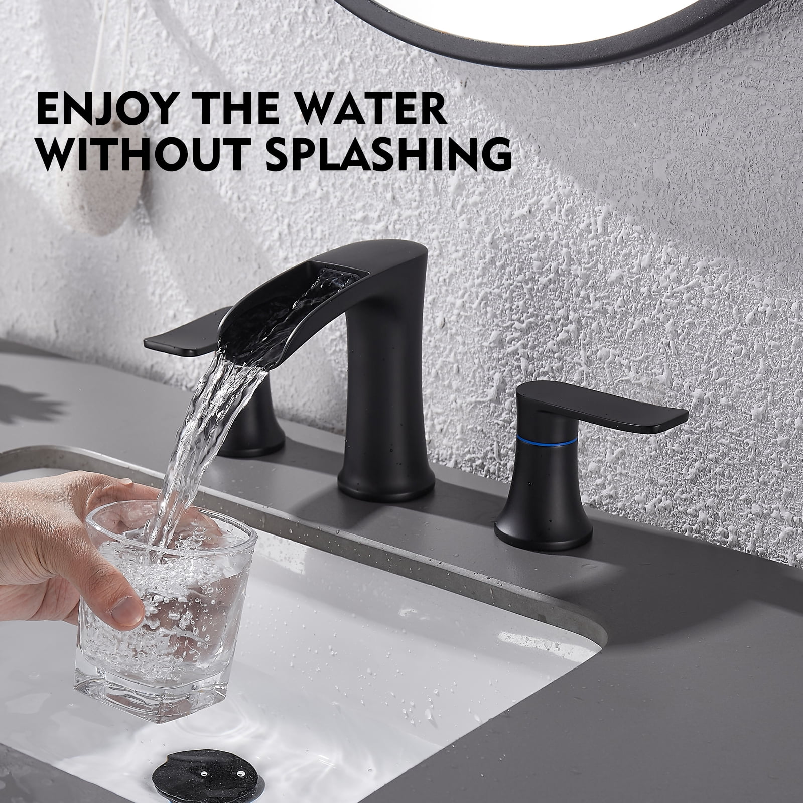 Matte Black Bathroom Faucet,8 inch Widespread Bathroom Faucet,Yundoom,Sink Faucet Bathroom 3 Hole,2 Handle Bathroom Faucet,Bathroom Sink Faucet with Drain,Faucet for Bathroom Sink.