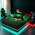 thumbnail image 4 of Manfei Gradient Horizontal Line Twin Sheets, Glowing Neon Light Bedding, Green and Black, Black Reversible 3pcs1 Flat Sheet + 1 Fitted Sheet + 1 Pillowcase, 4 of 6