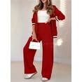 thumbnail image 4 of Women'S Fall Spring 2 Piece Blazer Outfits Business Casual Oversized Jacket Wide Leg Work Pants Red L, 4 of 9