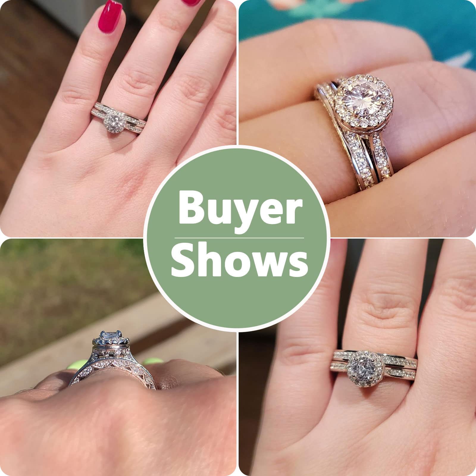 Newshe Wedding Rings Set for His and Hers Women Mens Tungsten Wedding Bands Round Cz 3Ct Couple Rings Size 9&7