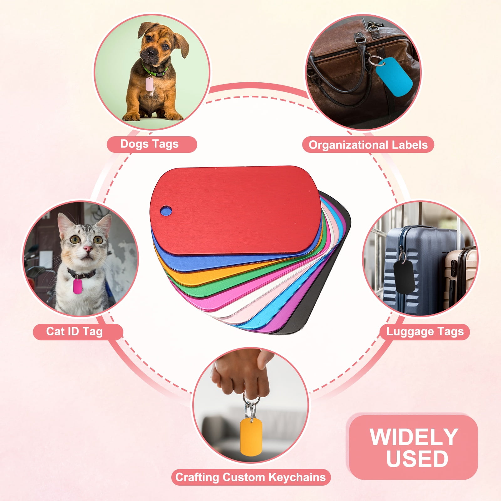 Pet ID Tags, Personalized Dog Cat Tag Aluminum Rectangle Engraved Blank with Key Ring 50x29mm Red 20Pcs