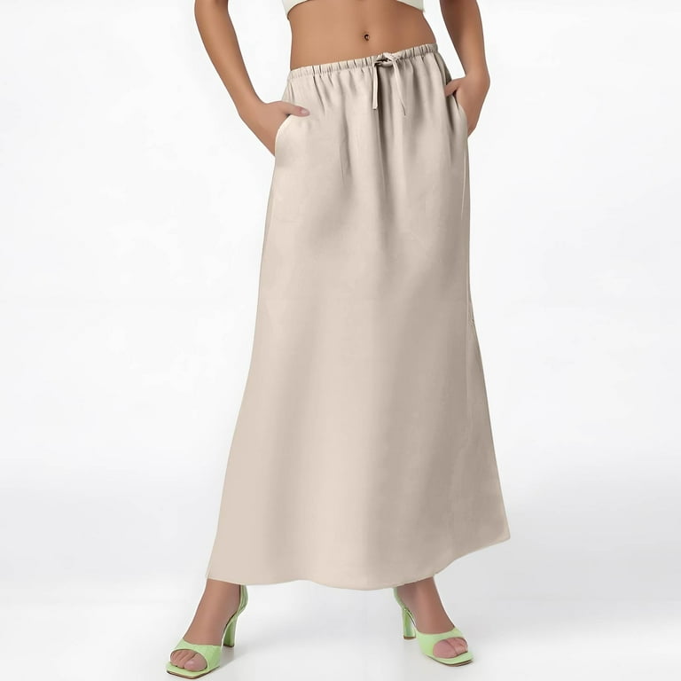 FrzhBrz Linen Maxi Skirts for Women Trendy Summer Comfy