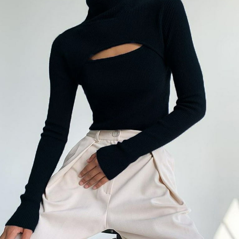 Women's Long Sleeve Turtleneck Sweater, Cut Out Keyhole Women's Long Sleeve Turtleneck Sweater, Cut Out Keyhole