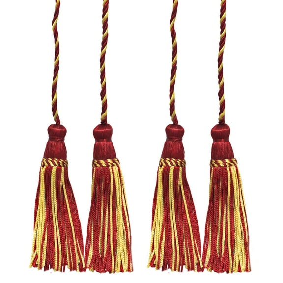 Decorative Chainette Double Tassel Curtain and Drapery Tieback / Holdback, 4" Tassel (10cm), 29" Spread (73.5cm) # CDCT, White Gold Red #572 (Burgundy Red, Wine Red, White Gold) Set of 2