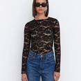 thumbnail image 1 of Camiseta de manga larga con cuello redondo y encaje negro de Amazon Cross-border para mujer, top de otoño de moda que suaviza tu silueta, 1 of 4