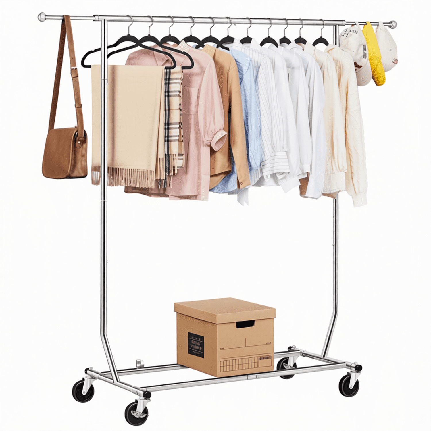 Heavy Duty Rolling Clothing Rack with Adjustable Height and Lockable Wheels