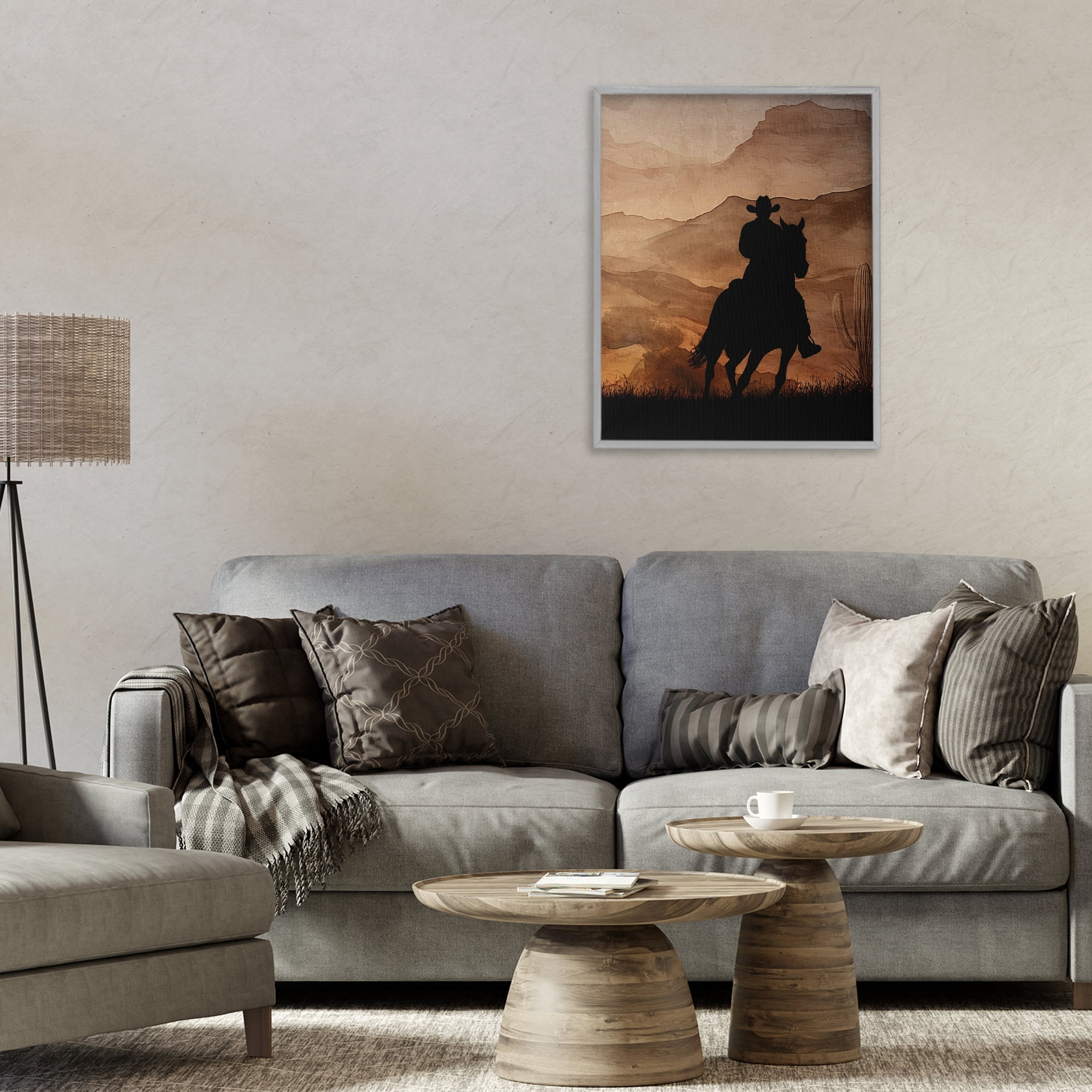 Stupell Industries Cowboy's Sunset Ride Gray Framed Giclee Art, design by Kim Allen