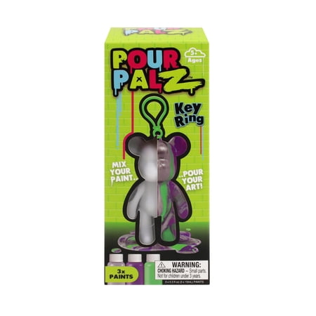 Pour Palz Paint Bear Keyring 3.2", Green, DIY Paint & Craft Kid for Kids, 5+ Years