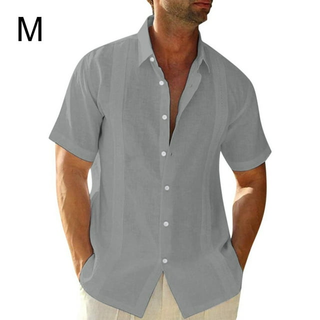 pitrice Traveling Casual Style Men's Button Down Shirt Summer Pool Party Solid Color Simple Design Slim Fit Tops Daily Clothes Grey M