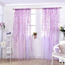 Rosnek Willow Leaves Print Curtain, Rod Pocket Heading Yarn Tulle Curtain For Living Room Bedroom, Floral Window Curtain Screening Home Decor Draps
